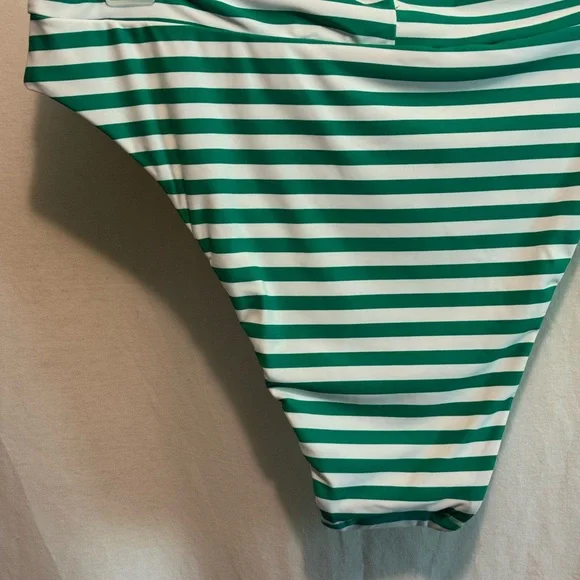 AA-587 Aerie NWT‎ High Cut Cheeky Green & White Stripe Bikini Bottoms Size XL - Picture 5 of 12
